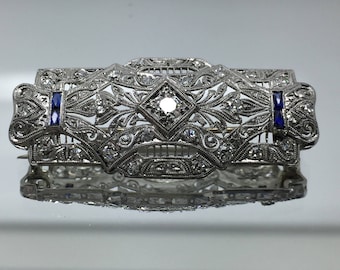 Vintage Diamond and Sapphire Brooch