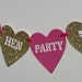 Personalised bright pink & gold glitter hen party bunting. Bachelorette / hen party decoration. Any name hen party heart bunting/banner