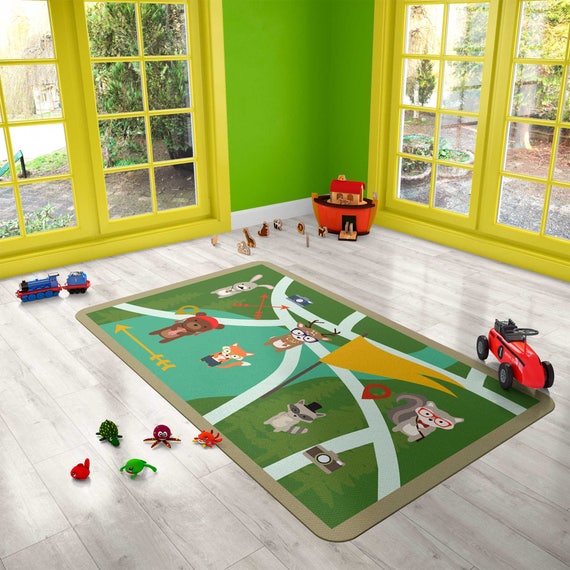 Kids rug woodland creatures rug Animals Rug Interactive