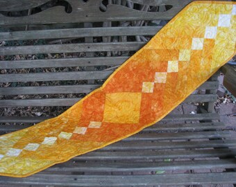 Quilts for Sale - Table Runner - Orange and Yellow Batik Quilted Braid