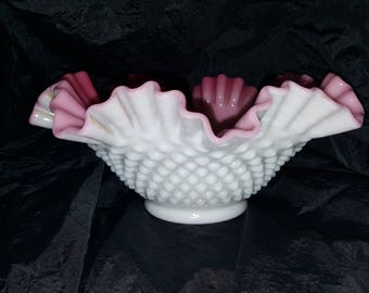 Vintage Cranberry Rose Hobnail Bowl