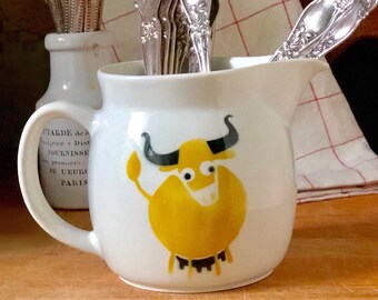 Mid Century Arabia Finland Kaj Franck Design Yellow Bull Pitcher Milk Jug, Arabia of Finland, Heluna Series, Danish Modern