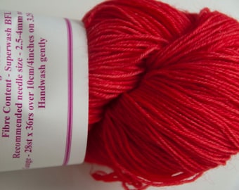 Hand-Dyed Yarn in Red Hot Chilli Colourway 4ply Superwash BFL Sturdy Base