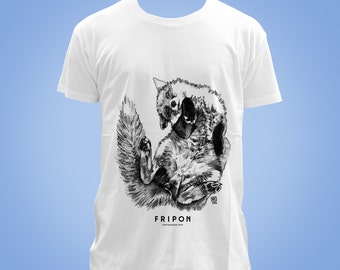 Organic cotton t-shirt: renard FRIPON (rascal, rogue, mischievous, cheeky) animal totem 2016 illustration