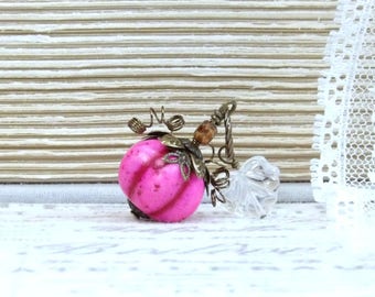 Pink Pumpkin Necklace Halloween Necklace Princess Pumpkin Autumn Necklace Fall Necklace Pumpkin Jewelry