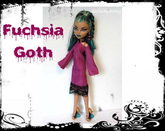 Monster High Nefera Doll Clothes FUCHSIA GOTH - Dress & Jewelry Handmade Fashion - by dolls4emma