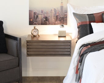 Modern Hanging Floating Wall Mount Nightstand Drawer - Lotus - Driftwood Gray