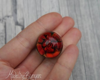 Everlasting Red Russet Rose Marble, unusual gift, collectible glass art, sphere, lampwork, flower, implosion