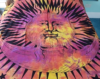 Sun and Moon Tie Dye Indian Throw Wall Hanging Tapastry Double/King Size Bohemian Colourful Hippy Hippie Festival