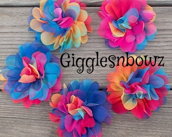 Rainbow Chiffon Flowers- Chiffon Lotus Flower- Rainbow Assortment- 3.5" Flower- Headband Flowers- Fabric Flowers- Diy Supplies- Hair Flowers