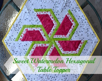 Sweet Watermelon Quilt Pattern, PDF, instant download, Spring Summer, Decor, Table Runner, Table Topper, Hexagon, Triangle, modern patchwork