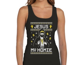Jesus is My Homie Ugly Christmas Sweater - Women's Tank Top Vest