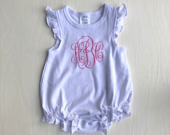 Monogrammed Bodysuit, Monogrammed Bubble, Ruffle Bubble, Baby Shower Gift, Baby Girl Gift