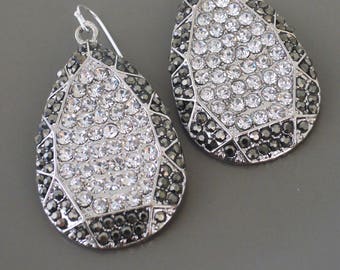 Art Deco Earrings - Crystal Earrings - Antiqued Silver Earrings - Black White Earrings - Hollywood Glam Earrings - Handmade Jewelry