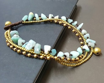 Chip Amazonite Brass Chain Anklet