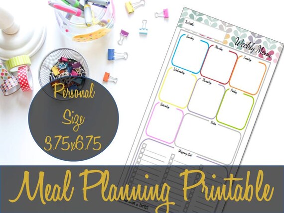 Meal Planning Personal Size Printable Insert 6.75x3.75