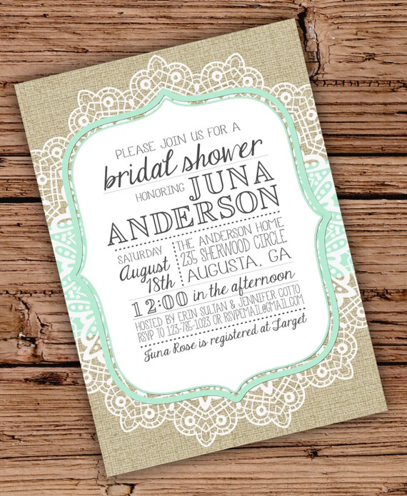 Items similar to Burlap and Lace Bridal Shower Invitation on Etsy