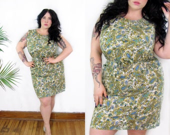 Plus Size Vintage 1960's Paisley Cotton Dress Size XL 14 16