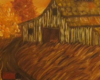 Impressionist Original Acrylic Painting of A Country Barn