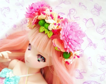 Sd / Dd - Pink and Lime Flower Crown