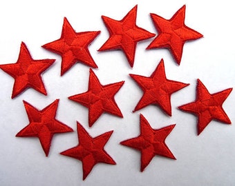 Red star patches > applique > Pack of 3 or 10 > Iron-on or sew-on > very pretty!