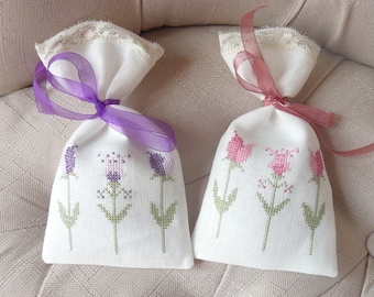 large Lavender sachet hand embroidery