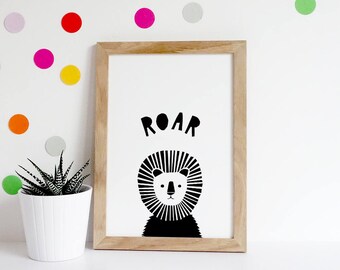 Boys Nursery Prints, Kids Playroom Decor, Printable Wall Art, Print Lion Roar, Wall Art Kids, African Animals, Print Safari Animals, Lion