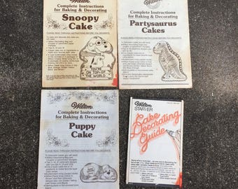 Vintage Wilton Baking Instructions - Snoopy, Partysaurus, Puppy, and Icing Guide
