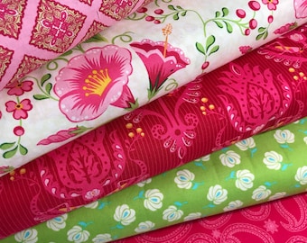 Bundle of 5 Fabrics from the Primavera Collection by Patty Young for Riley Blake, Pink and Green Floral