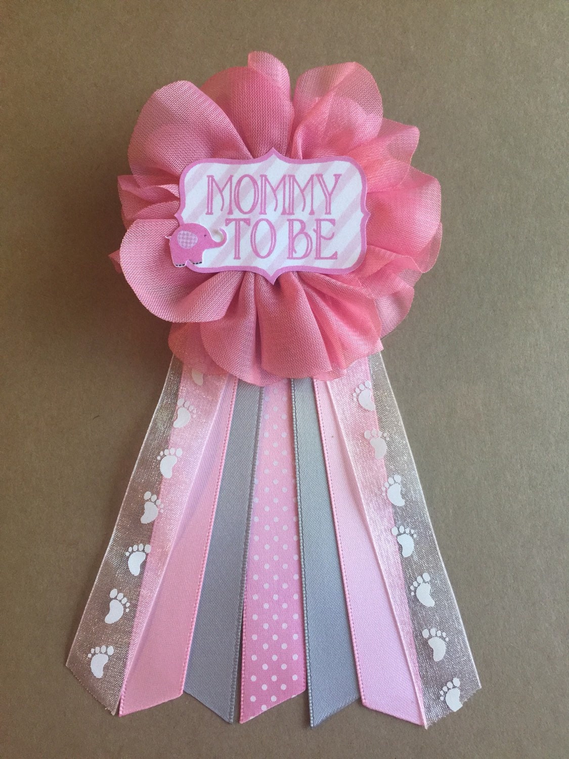 Pink Elephant Baby Shower Mommy-to-be Flower Ribbon Pin