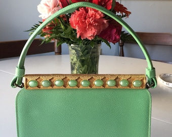 Vintage 1960s Green Purse with Coin Pouch.