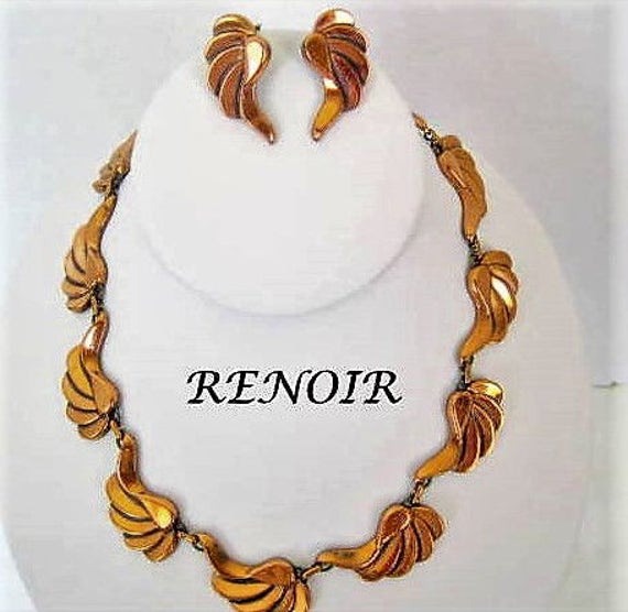 Renoir Necklace Earrings, Vintage Copper Renoir, Enamel on Copper