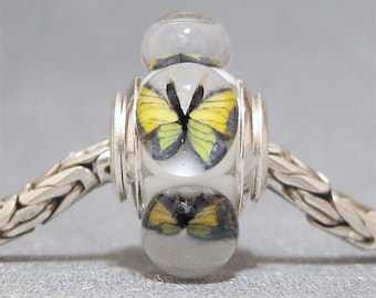 Butterfly Bead Handmade Lampwork Euro Charm Limited Edition Yellow Butterflies II