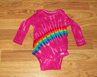 Tie dye onesie, all sizes 0-3, 3-9, 12, 18, Pink Rainbow tie dye baby onesie