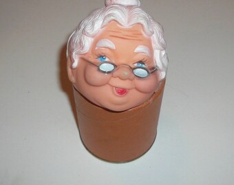 Dollmaking Vintage Doll Head Half Face Grandmother Head Rubber Head by VintageStudioSupply