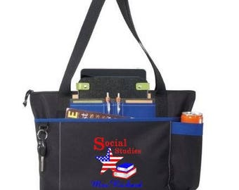 Free Shipping - Personalized Social Studies Teacher Tote Bag - Apple Books - More Colors - monogrammed