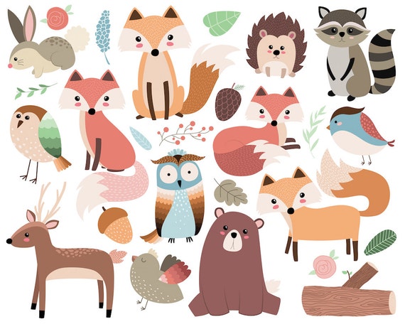 Woodland Forest Animals Clip Art - 26 300 DPI Vector, PNG ...