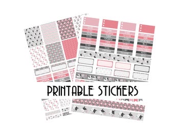 PRINTABLE Cat Planner Stickers Kitty Cute Kawaii Planner Stickers Download And Print Erin Condren Grey Pink Stickers Weekly Stickers