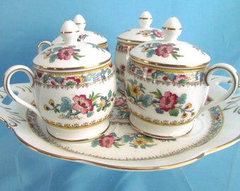 Nine Piece Set Coalport Ming Rose Pots de Creme RARE