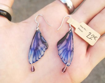 Earrings iridescent blue purple fairy wings