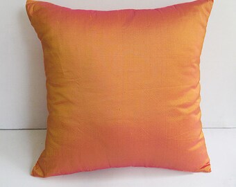 Tangerine orange pillow orange Dupioni silk decorative pillow cover. Orange Raw silk cushion cover made to order 18 inch