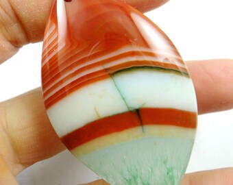 Natural Picture Agate Brown and Green Large Horse Eye Gemstone Pendant Focal Bead