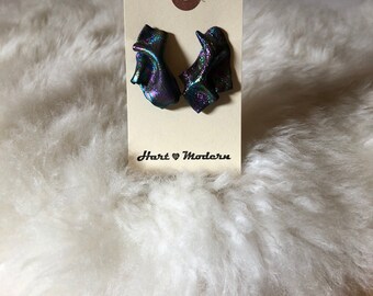 Vintage 90s Avant Garde Iridescent Folded Plastic Earrings, Vintage 90s Earrings