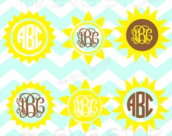 Sun Sunflowers monogram base designs SVG and studio files for Cricut, Silhouette, Vinyl Cutters and Screen Printing