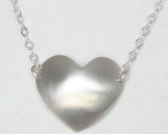 Sterling Silver heart Necklace on silver chain-Love-handmade