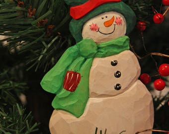 Hand Carved Melt Your Heart Christmas gift snowman ornament handpainted, free shipping in USA, Christmas wearable pins, WasatchWoodcarver