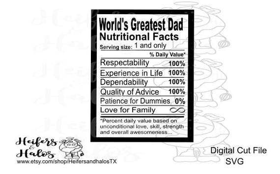 Download World's greatest dad nutritional facts svg cut file