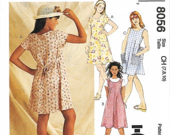 McCall's 8056 Girls 60 Minute Dress Or Jumper Sewing Pattern, Size 7-8-10, UNCUT