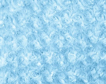 Baby Blue Rosebud Cuddle Minky Fabric, Sold by The Yard