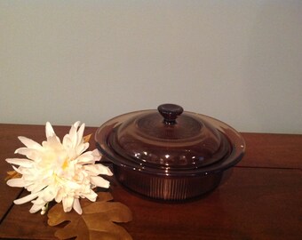Corning Visions Amber 24 oz Round Casserole with Lid made in USA